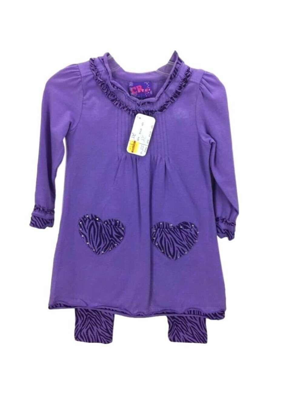 Girls 2T Outfit Top Legging Animal Print Heart Purple Long Sleeve CR Cute